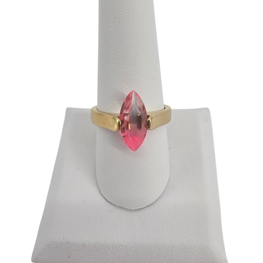Ring Women Size 9.25 Marquise Pink Stone Gold Tone Solitaire EUC‎